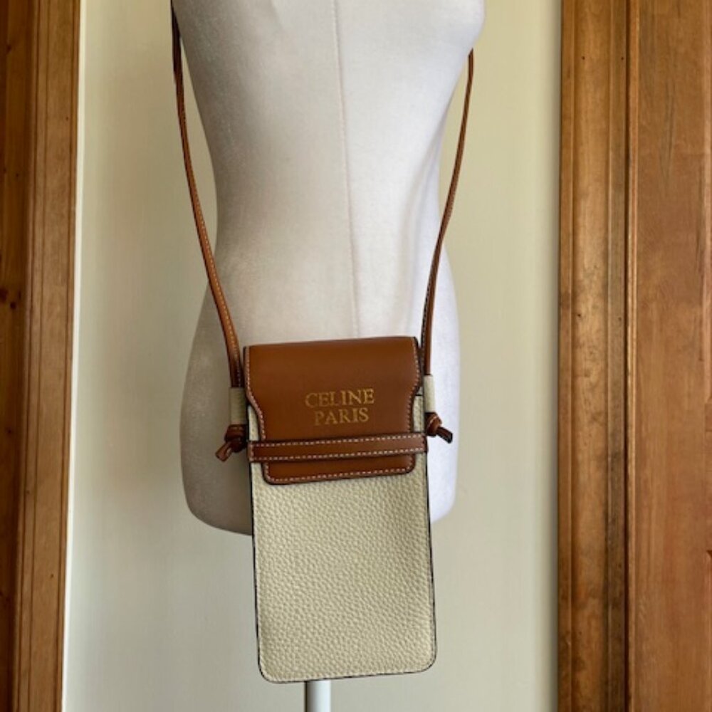 CELINE Phone Pouch with Flap Triomphe Canvas and Lambskin - Picture 3 of 16